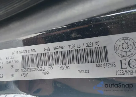 2019 Ram 1500 Big Horn из США, поврежденный, VIN 1C6SRFBTXKN856816